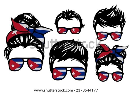 Family clip art set in colors of national flag on white background. Cuba
