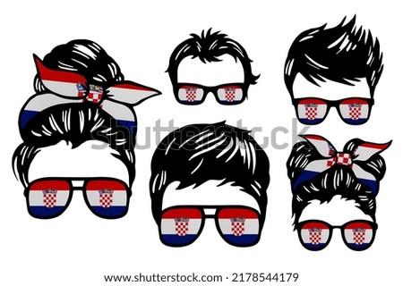 Family clip art set in colors of national flag on white background. Croatia