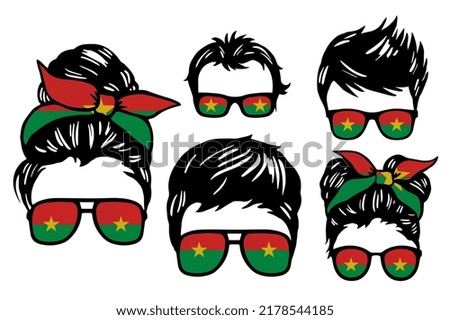 Family clip art set in colors of national flag on white background. Burkina Faso