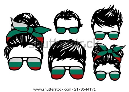 Family clip art set in colors of national flag on white background. Bulgaria