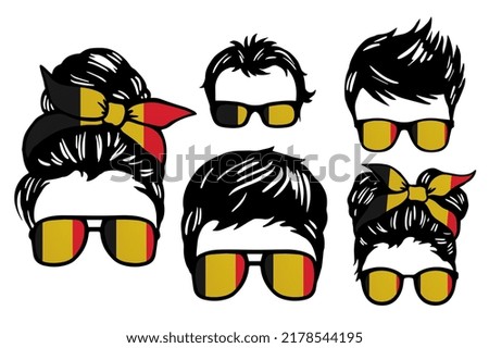 Family clip art set in colors of national flag on white background. Belgium