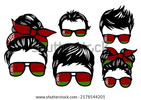 Family clip art set in colors of national flag on white background. Belarus