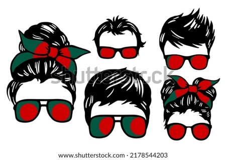 Family clip art set in colors of national flag on white background. Bangladesh