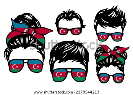 Family clip art set in colors of national flag on white background. Azerbaijan