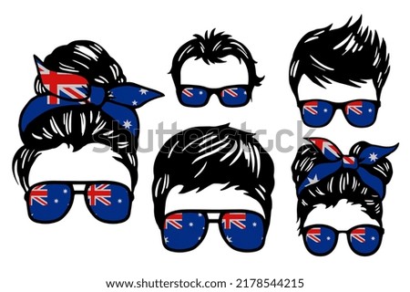Family clip art set in colors of national flag on white background. Australia