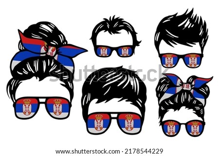 Family clip art set in colors of national flag on white background. Serbia