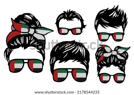 Family clip art set in colors of national flag on white background. United Arab Emirates
