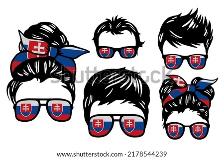 Family clip art set in colors of national flag on white background. Slovakia