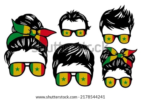 Family clip art set in colors of national flag on white background. Senegal