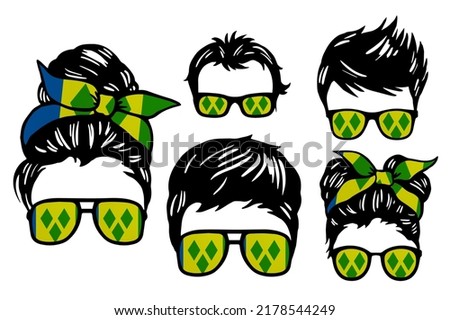 Family clip art set in colors of national flag on white background. Saint Vincent and the Grenadines