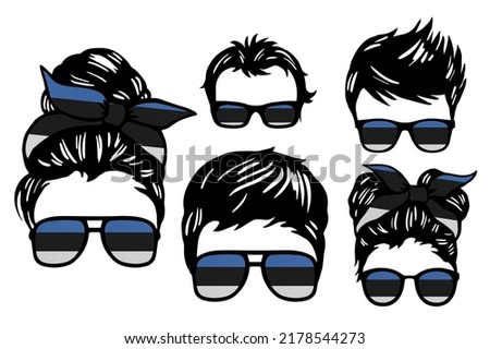 Family clip art set in colors of national flag on white background. Estonia