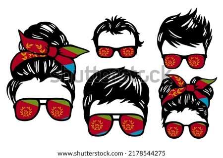 Family clip art set in colors of national flag on white background. Eritrea