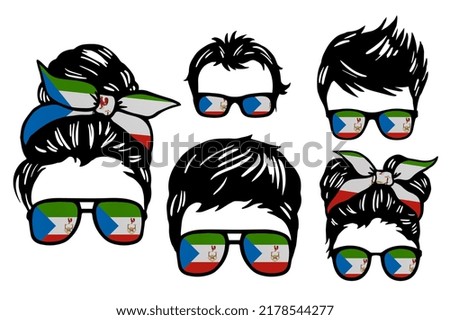 Family clip art set in colors of national flag on white background. Equatorial Guinea