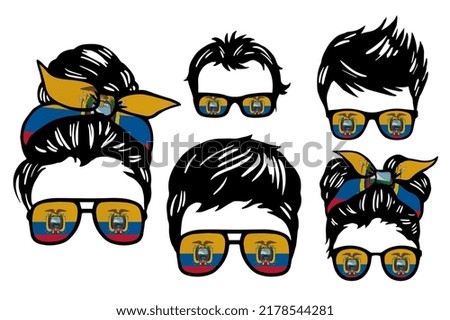 Family clip art set in colors of national flag on white background. Ecuador