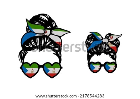 Family clip art in colors of national flag on white background. Equatorial Guinea