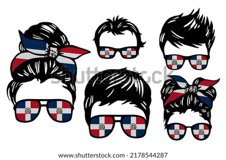 Family clip art set in colors of national flag on white background. Dominican Republic
