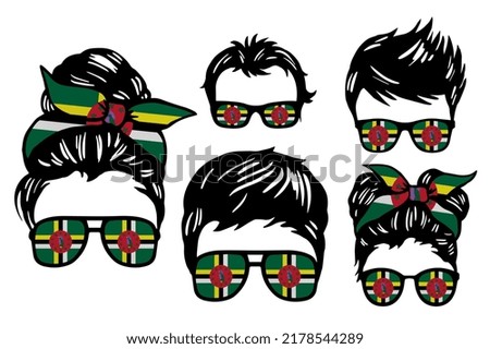 Family clip art set in colors of national flag on white background. Dominica