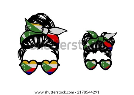 Family clip art in colors of national flag on white background. Comoros