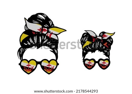 Family clip art in colors of national flag on white background. Brunei Darussalam