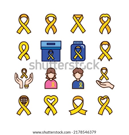Vector yellow Ribbon Cross Sarcoma Cancer Day icon. flat icons set. Human Cancer awareness concept idea.