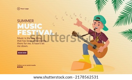 Summer music festival landscape banner design template.