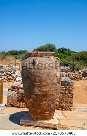 Ancient archaeological site in Crete with stone ruins. High quality photo