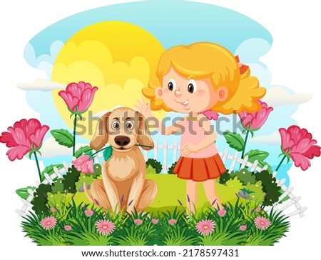 Happy children enjoying outdoor at the yard illustration