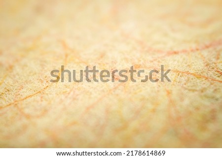 Extreme closeup of yellow handmade paper with shallow depth of field.