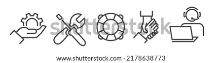 Icon Set of customer service, support and help - Vector Illustration -  Editable Thin Line Icons Collection on white Background for Web and Print Royalty-Free Stock Photo #2178638773