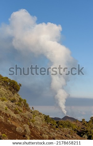 The volcanic massif of Piton de la Fournaise with active vulcano, Reunion Island, Overseas Department of the French Republic