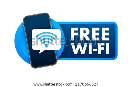 Free wifi zone blue icon. Free wifi here sign concept. Vector stock illustration.