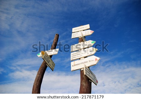 The signpost and the sky near Broumov, Czech Republic.
