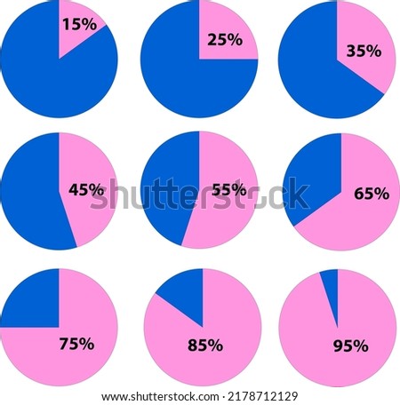 Pie chart vector, info graphic, circle diagram, set of 15 to 95 percentage