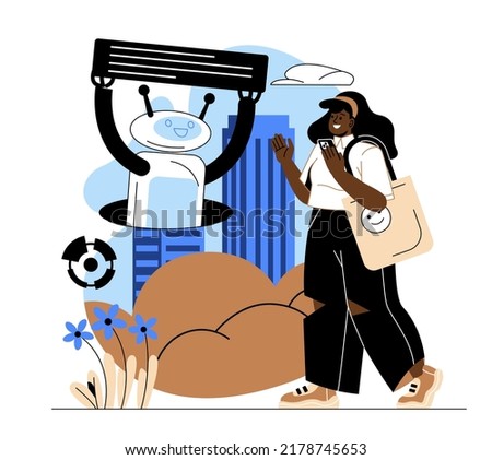 Online communication concept. Artificial intelligence or digital assistant answers frequently asked questions. Automation of customer support service using chat bot. Cartoon flat vector illustration