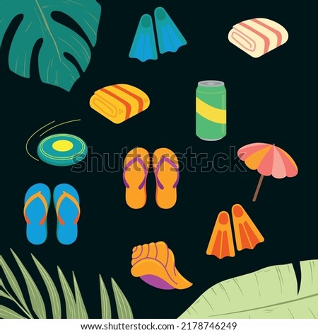 Beach Vacation Clipart, Vectors, Icons, Elements, Clip Art, Ocean, Summer, Family, Picnic, Swimming