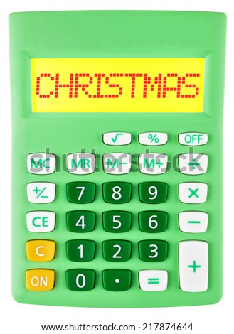 Calculator with CHRISTMAS on display isolated on white background