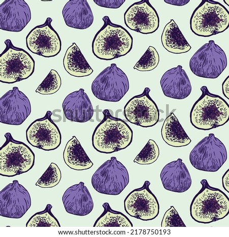 Graphic purple pattern with figs. Vector image for packaging, sites, designs.