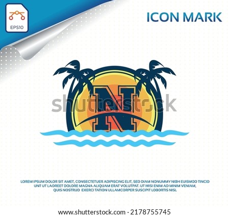 Beach logo with letter n premium vector