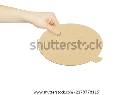 speech bubble, speech sign in hand on white background, message