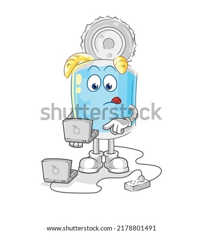 the canned fish with laptop mascot. cartoon vector
