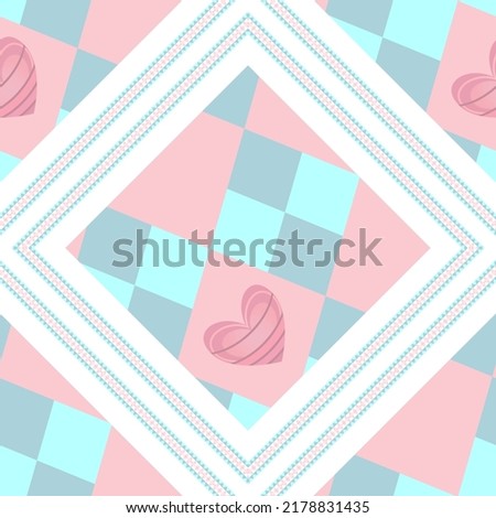 Vector seamless abstract pattern with blue and pink rhombuses, triangles and thin intersecting lines red coloring, for the design of scarves, scarves, napkins, textile, wrapping paper, cambric, cotton