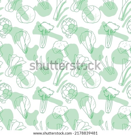 Seamless vector pattern background of leafy green vegetables made of simple illustrations. Royalty-Free Stock Photo #2178839481