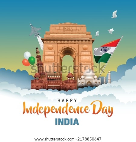 happy independence day India greetings. vector illustration design. Royalty-Free Stock Photo #2178850647