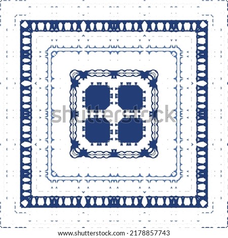 Decorative color ceramic azulejo tiles. Vector seamless pattern illustration. Kitchen design. Blue folk ethnic ornament for print, web background, surface texture, towels, pillows, wallpaper.