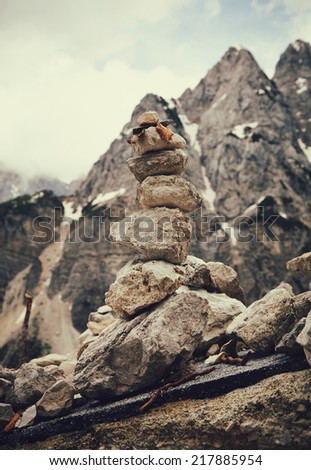 Pile of rocks stone in mountains. Zen concept 