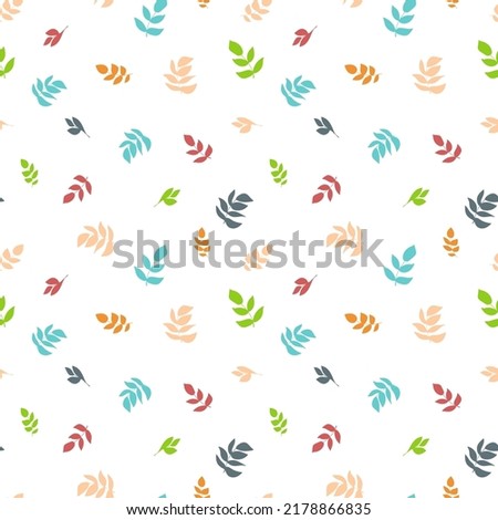 Multicolored silhouettes of leaves on a white background. Seamless pattern