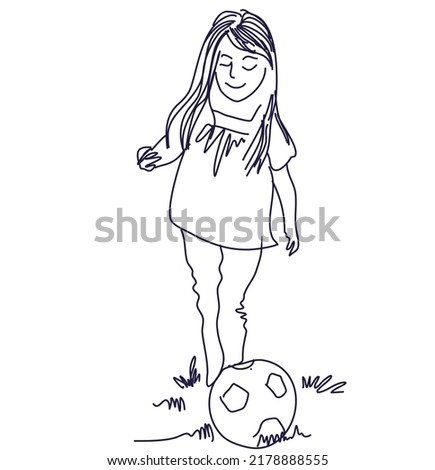 illustration of a girl wanting to kick a soccer ball