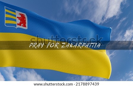 Flag of Zakarpattia, Pray for Zakarpattia region of Ukraine, pray for Ukraine,  flag Ukraine region and blue sky background, 3D work and 3D illustration