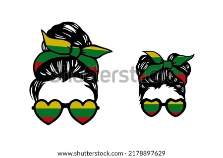Family clip art in colors of national flag on white background. Lithuania
