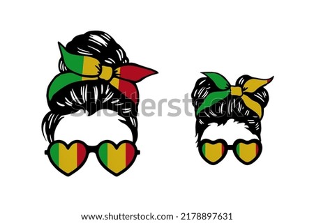 Family clip art in colors of national flag on white background. Mali